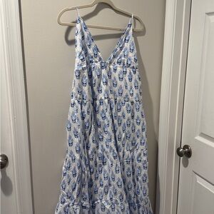Blue and White Feather Print Dress